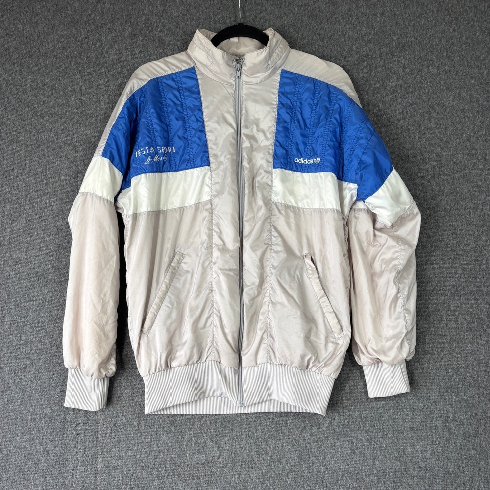 Vintage Adidas Testa Sport Moritz Track Jacket Silver Blue Mens XS Windbreaker